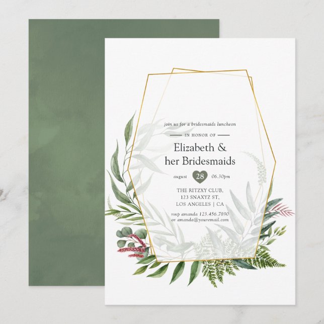 Forest Herbarium Geometric Bridesmaids Luncheon Invitation (Front/Back)