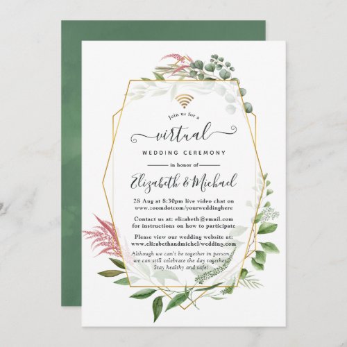 Forest Herbarium Geometric Online Virtual Wedding Invitation