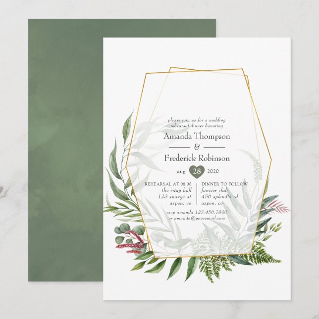Forest Herbarium Geometric Rehearsal Dinner Invitation (Front/Back)