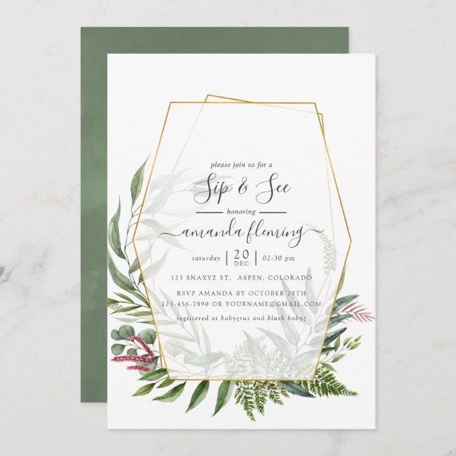 Forest Herbarium Geometric Sip and See Invitation (Front/Back)