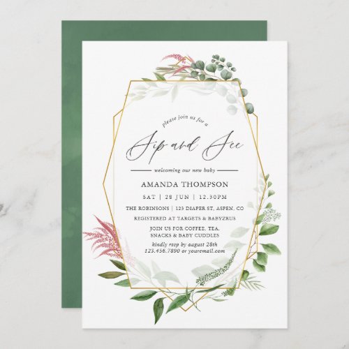 Forest Herbarium Geometric Sip and See Party Invitation