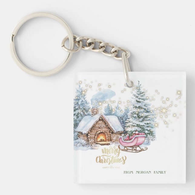 Forest House Sleigh Keychain (Front)