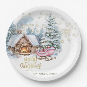 Forest House Sleigh Paper Plates