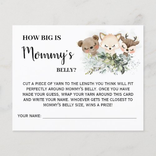 Forest How big is Moms Belly Baby Shower Game Card Flyer