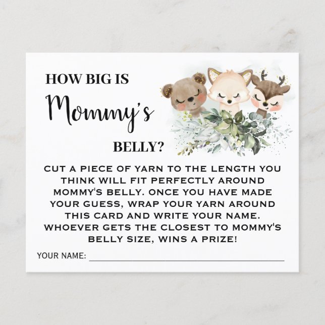Forest How big is Moms Belly Baby Shower Game Card Flyer (Front)