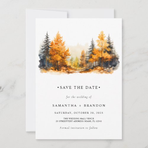 Forest in fall colors minimalist save the date