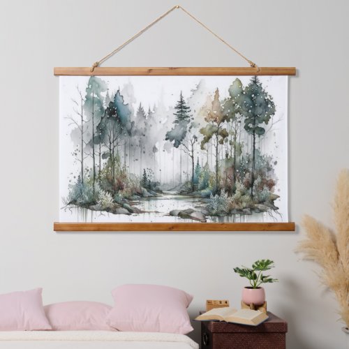Forest in Gentle Rain Watercolor Hanging Tapestry