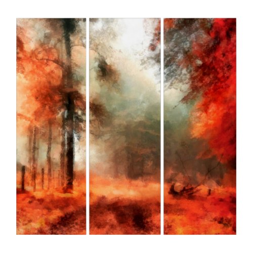Forest in the colorful light of autumn  Landscape Triptych