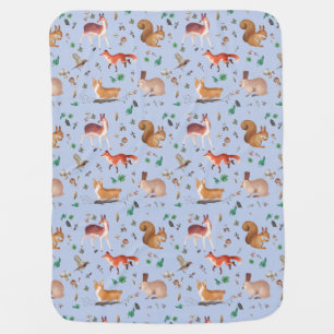 forest in watercolor pattern- bambi, fox, coney, baby blanket