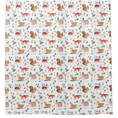 forest in watercolor pattern_ bambi fox coney shower curtain