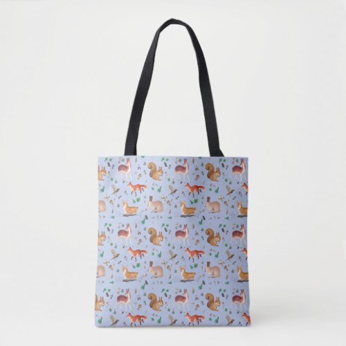 forest in watercolor pattern_ bambi fox coney tote bag