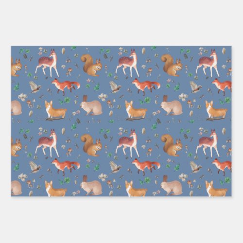 forest in watercolor pattern_ bambi fox coney wrapping paper sheets