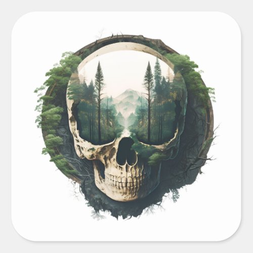 Forest Inside Skull Square Sticker