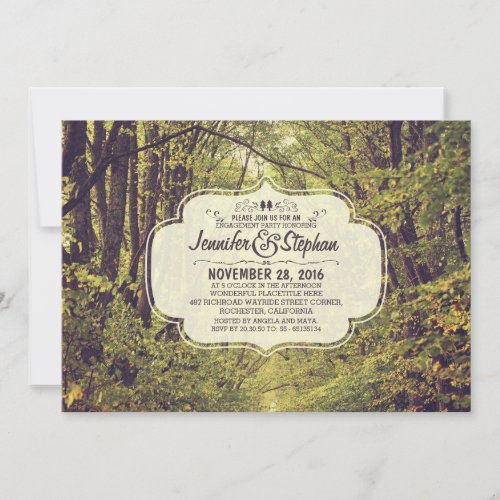 forest inspired tree avenue engagement party invitation