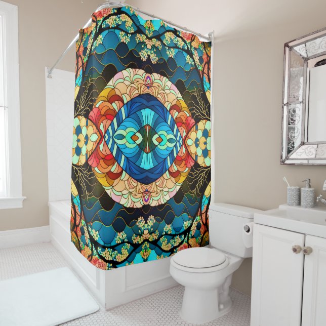 FOREST JAPANESE ART PATTERN SHOWER CURTAIN (In Situ)