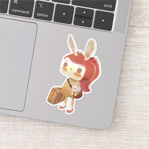 Forest Journey: Bunny Girl with Vintage Suitcase Sticker