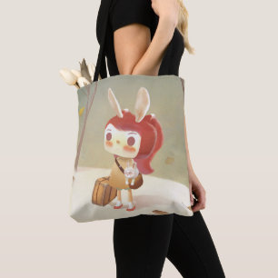 Forest Journey: Bunny Girl with Vintage Suitcase Tote Bag