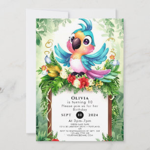 Forest Kids Parrot Birthday Invitation