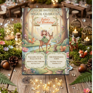 Forest Lady Fairy Whimsical 1st Birthday Party Invitation