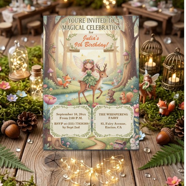 Forest Lady Fairy Whimsical 9th Birthday Party Invitation (Creator Uploaded)