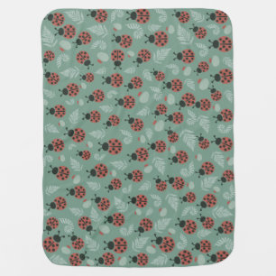 Forest Ladybugs Green Background Baby Blanket