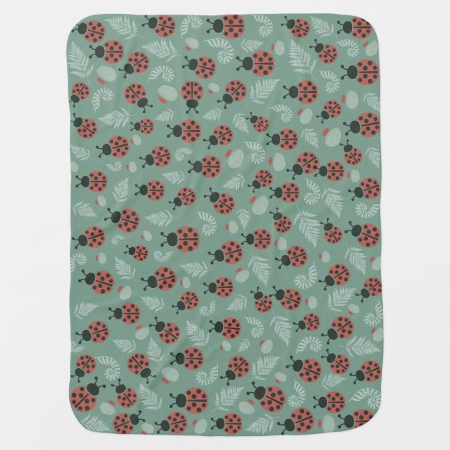 Forest Ladybugs Green Background Baby Blanket (Front)