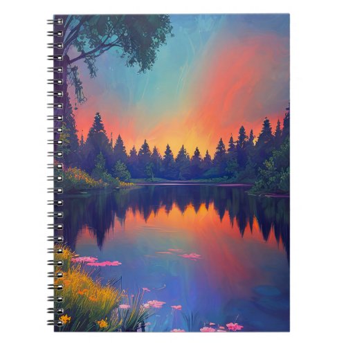 Forest Lake Bathed in Sunsets Glow Notebook