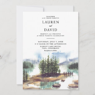 Forest Lake in the Mountains Rustic Nature Wedding Invitation