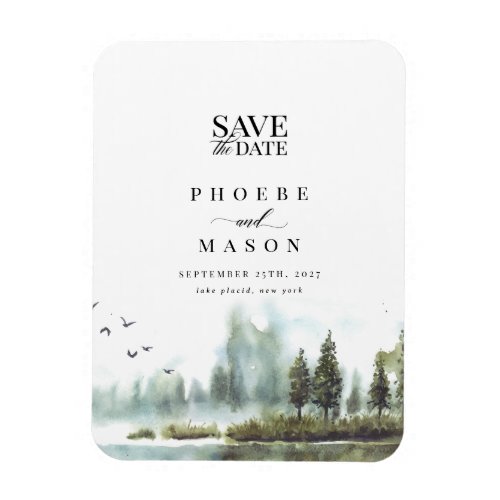Forest Lake Woodland Wedding Photo Save the Date Magnet