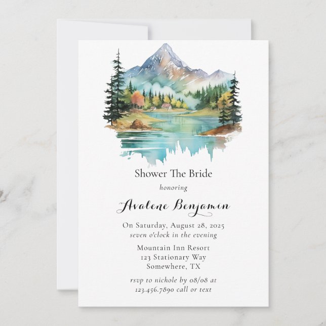 Forest Lakeside Mountain Shower The Bride Invitation (Front)