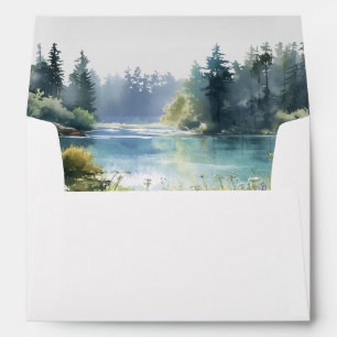 Forest Lakeside Wildflower Floral Wedding Envelope