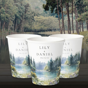 Forest Lakeside Wildflower Floral Wedding Paper Cups