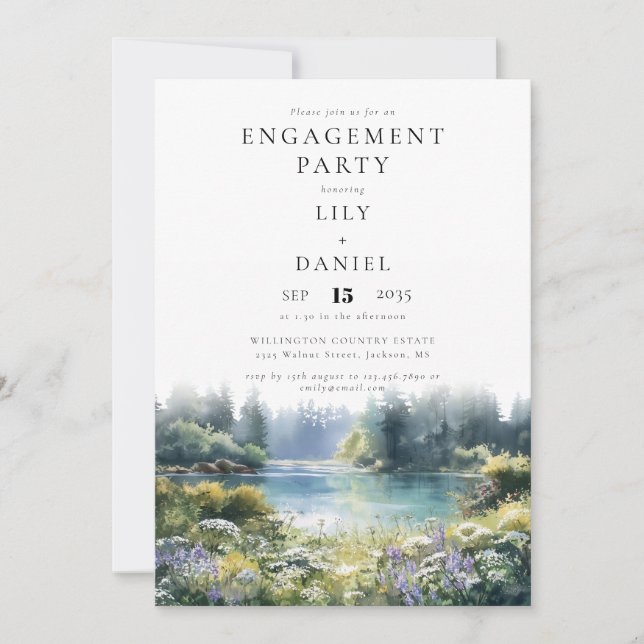 Forest Lakeside Wildflowers Engagement Party Invitation (Front)