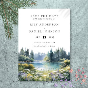 Forest Lakeside Wildflowers Floral Wedding Save The Date
