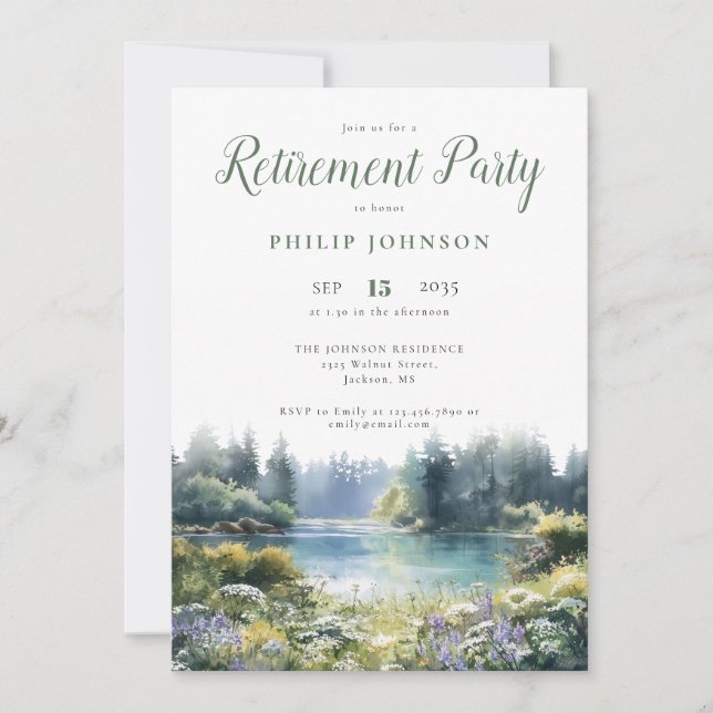 Forest Lakeside Wildflowers Retirement Party Invitation (Front)