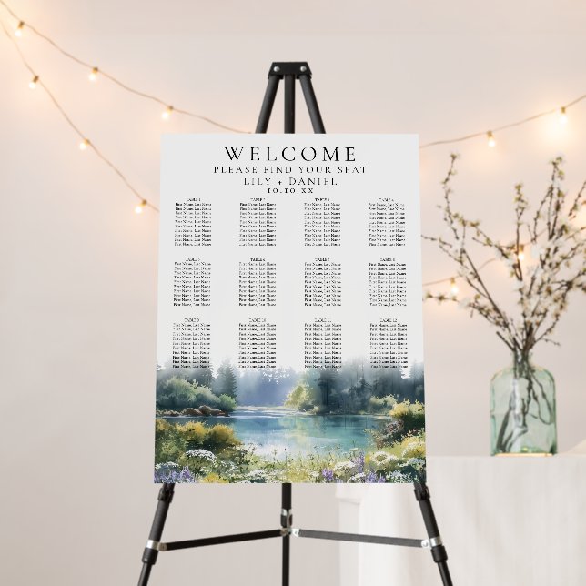 Forest Lakeside Wildflowers Wedding Seating Chart Foam Board (In Situ (Stand))