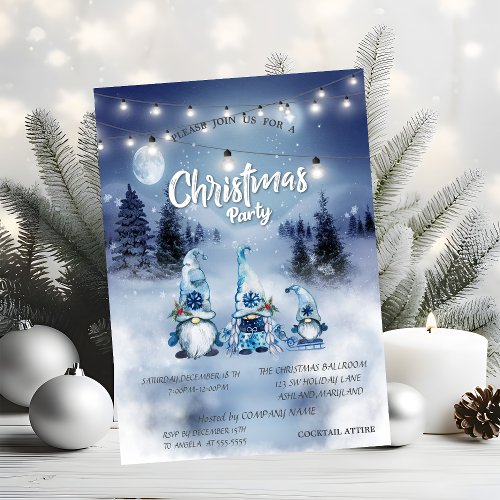 ForestLandscapeLightsGnomes Christmas Party  Invitation