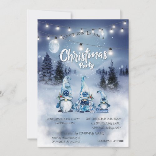 ForestLandscapeLightsGnomes Christmas Party  Invitation