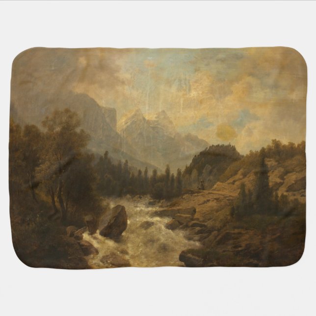 Forest Landscape Scene (by Josef Kriehuber) Baby Blanket (Horizontal)