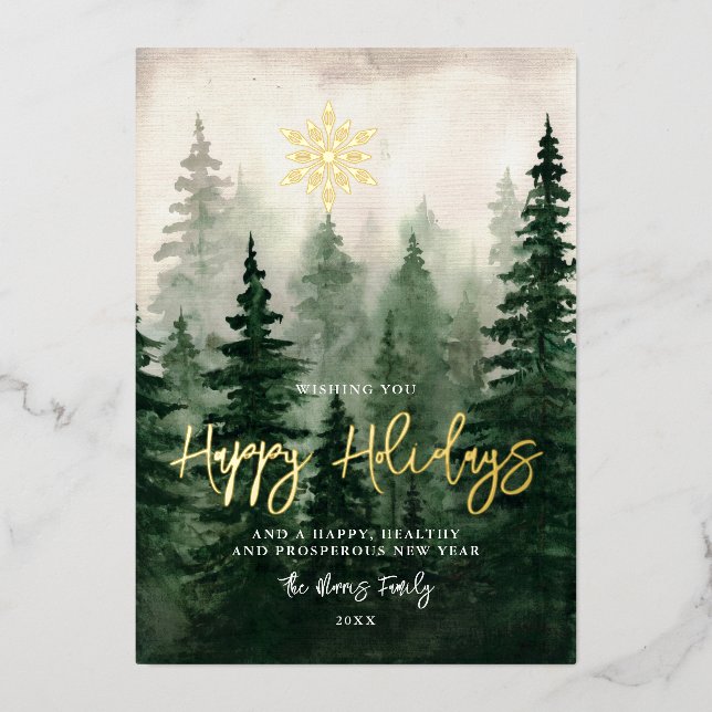 Forest Landscape Scene Happy Holidays Foil Invitation (Front)