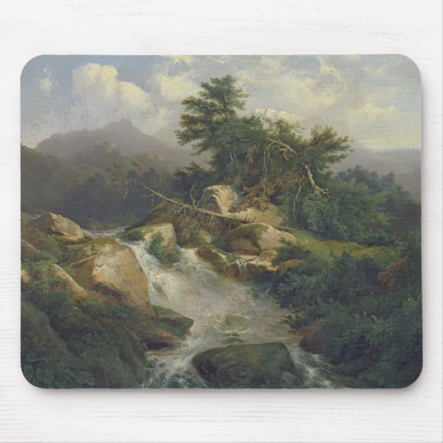 Forest Landscape with Waterfall Mouse Pad (Front)