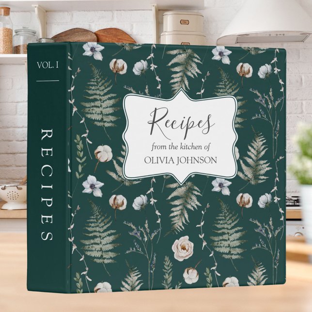 Forest Leaves Floral Botanical Recipe Cookbook 3 Ring Binder (In situ)