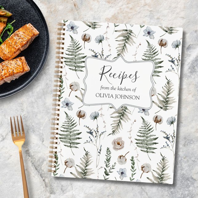 Forest Leaves Floral Botanical Recipe Cookbook Notebook (In situ)