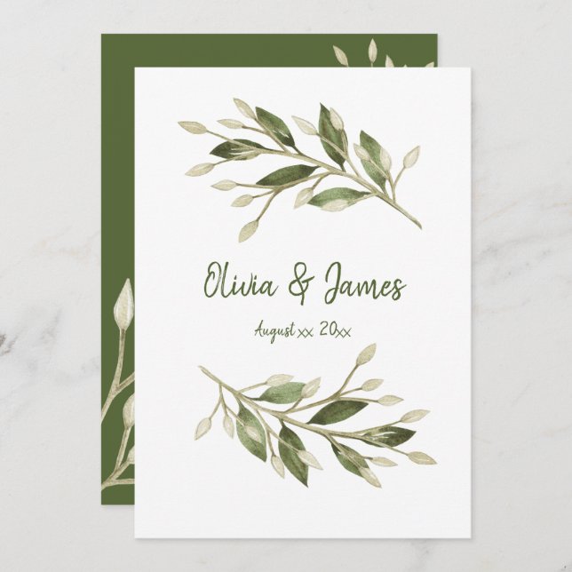 Forest Leaves, Greenery, Wedding Invitation (Front/Back)