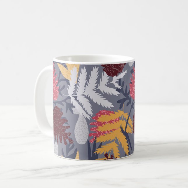 Forest Leaves Pattern Blue Fall Nature Coffee Mug (Front Left)