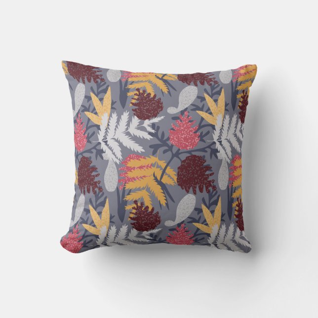 Forest Leaves Pattern Blue Fall Nature Throw Pillow (Front)