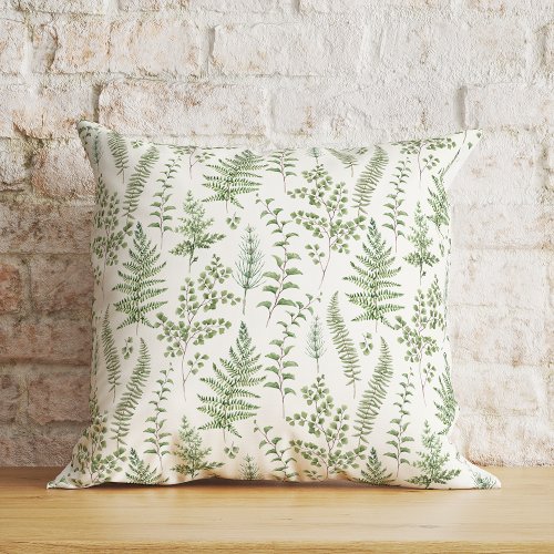 Forest Leaves Spring Summer Watercolor   Throw Pillow