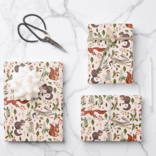 Forest Life Chipmunk Squirrel Acorns Rabbits Wrapping Paper Sheets