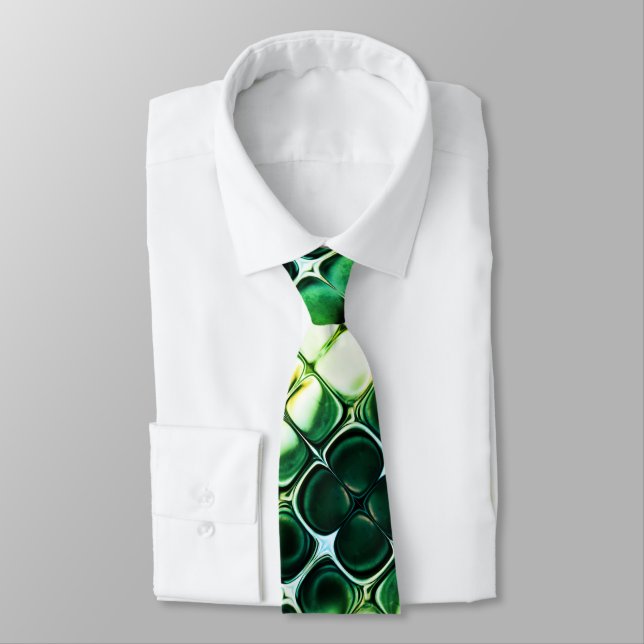 FOREST LIME GREEN KELLY Unique Abstract Art Neck Tie (Tied)