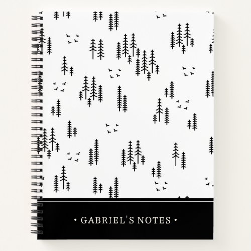 Forest Line Art Pattern  Add Your Name Notebook